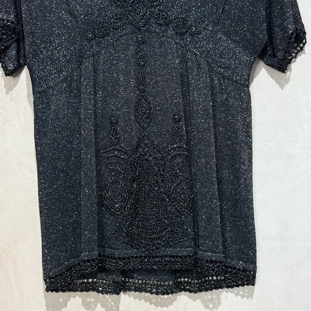 Michael Simon Vintage Black Gold Lurex Blouse, Whimsigoth 90s/Y2K Glam Holiday - Picture 3 of 15